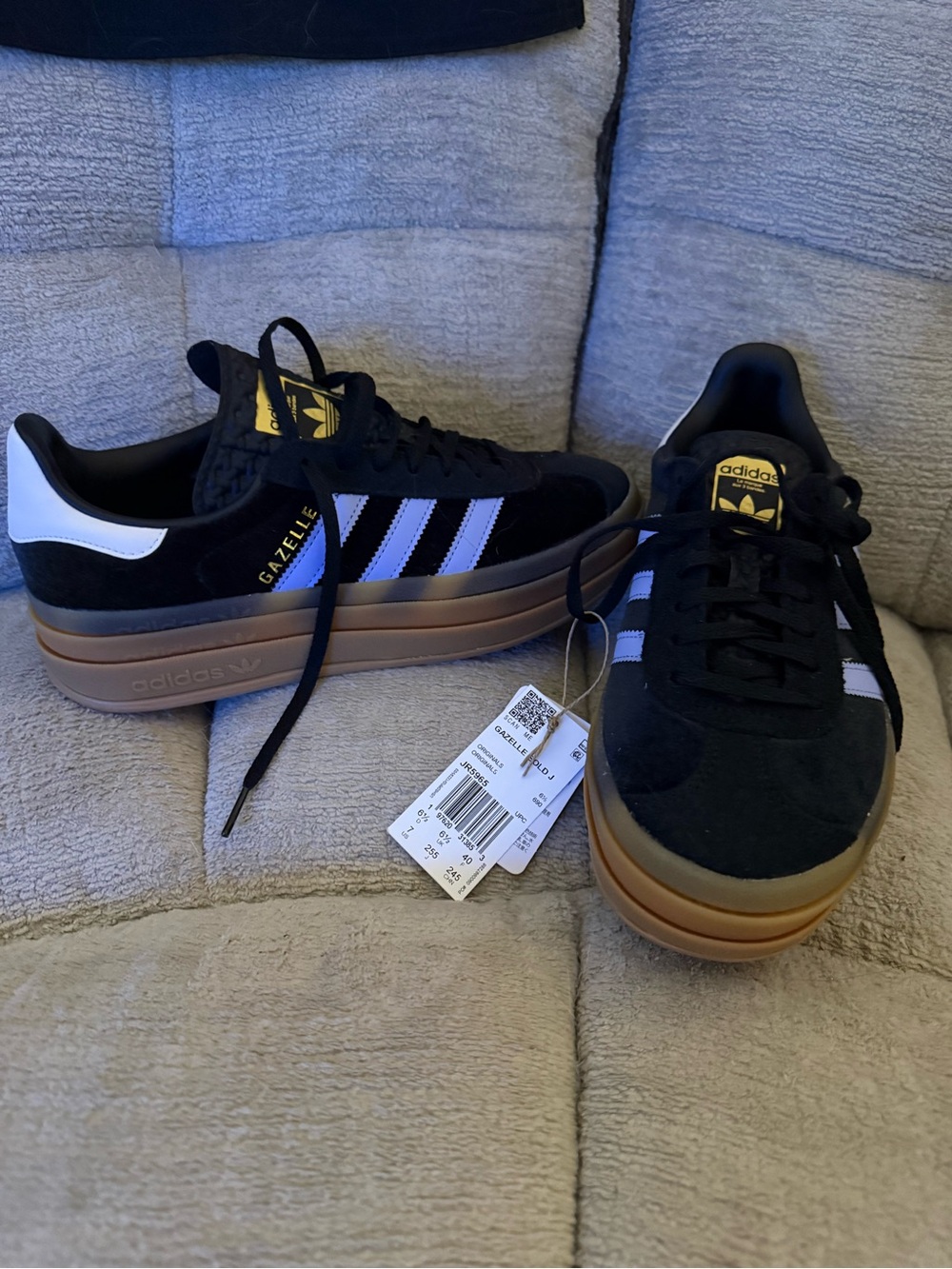 adidas Gazelle Platform Sneakers in Black, White, light blue & Gum